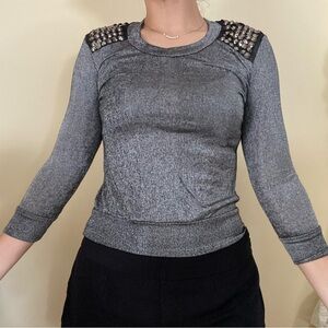 Charlotte Russe xs metallic grey sleeve sweater studded shoulder